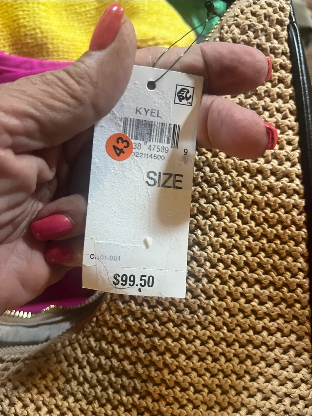 INC International Concepts Tan Woven Hobo with Black Trim